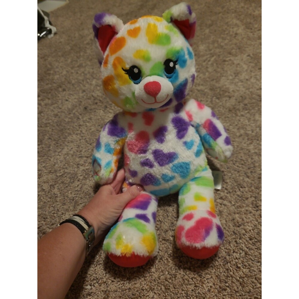 Build-A-Bear BAB Multicolored Rainbow Hearts Kitty Cat Stuffed Plush Animal